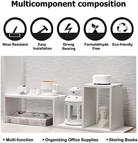 MASAKA B&W - Kawaii Storage Desktop Organizer for Your Desk Space, Double H Plants Display Shelf, Home Office Storage Rack Adjustable Stackable for Office, Dormitory (White*02) - Image 5