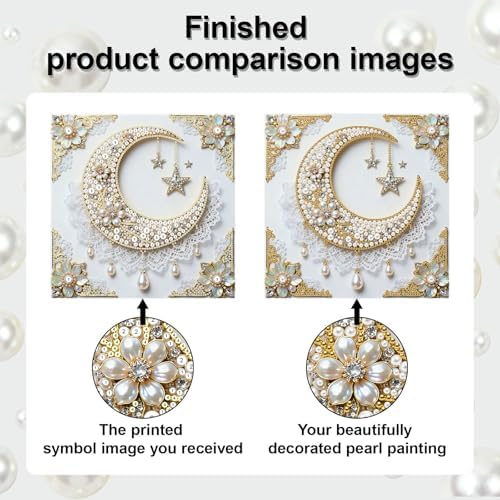 Xylzzuit Pearl Painting Kit with Frame All Inclusive 9.84x9.84IN DIY Gemstone Diamond Art Craft Supplies for Adults Beginners Craft Lovers Living Room Wall Desktop Decor Gift (Moon) - Image 3