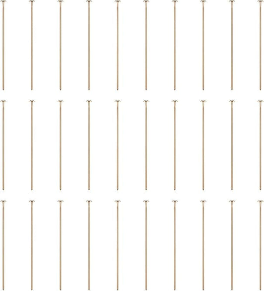 HARFINGTON 100pcs Flat Head Pins 1.18" 30mm Needles Bulk for Earring Pendant Necklace Bracelet Charm Jewelry Making Findings DIY Craft, Champagne Gold