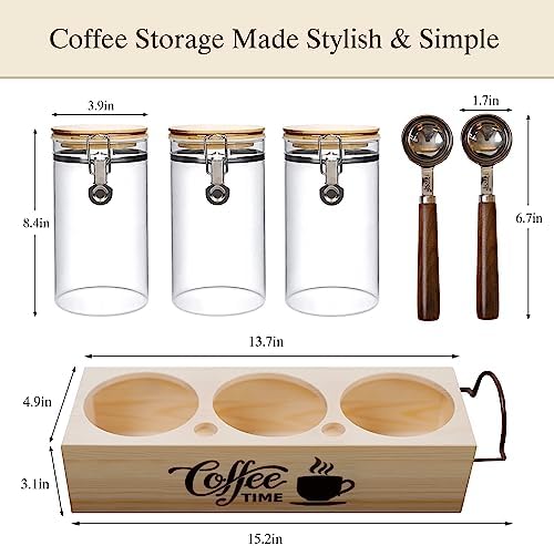 Glass Coffee Canister Set with Shelf & Spoons - 3 Piece Airtight Seal Coffee Bean Storage Containers & Filter Holder for Kitchen Organization - Image 2