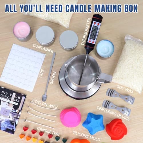 Candle Making Gift Box Set for Adults and Beginners - Heating Stove + Pouring Cup + Thermometer + Soy Wax (1000g), Candle DIY Tools - Image 2