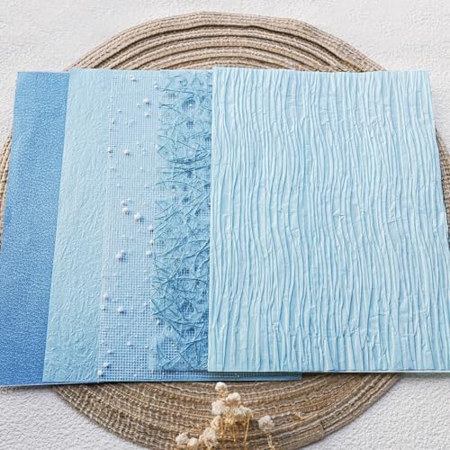 15-Piece Textured Scrapbook Paper & Mesh Fabric Set, Blue A5 Sheets - Image 4