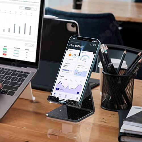 Crpich Acrylic Cell Phone Stand, Portable Phone Holder, Phone Stand for Desk, Compatible with Phone16 15 14 13 12 Pro Max Mini 11 Xr 8 Plus SE, Switch, Android Smartphone, Pad, Tablet, Glitter Black - Image 6