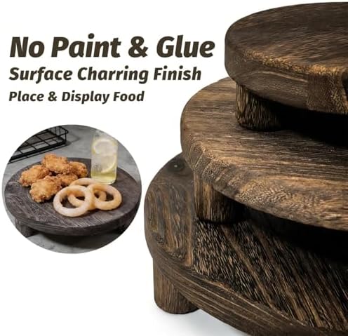 6"/8"/10" 3pcs Unfinished Rustic Wood Stands - Wooden Round Riser - Plant Risers Stand for Decor Display - Image 2