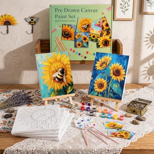 Engrowtic 57pcs Sunflower Sip and Paint Kit for Adults Pre Drawn Canvas Set - Image 2