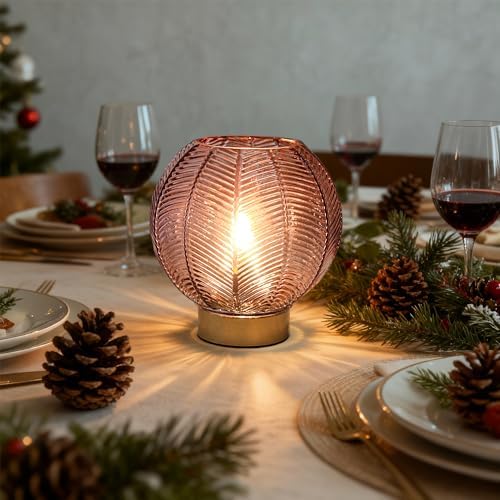 LUSHARBOR Battery Operated Decorative Glass Table Lamp with Timer Red - Image 3