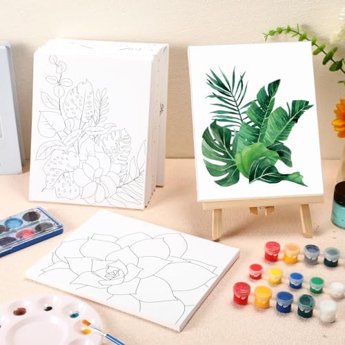 Engrowtic 12 Pcs 8 x 10'' Green Plants Pre Drawn Canvas to Paint Pre Printed Sketched Canvas for Adult Ladies Paint Art Party Favor Board Set for Craft(Classic Style) - Image 2