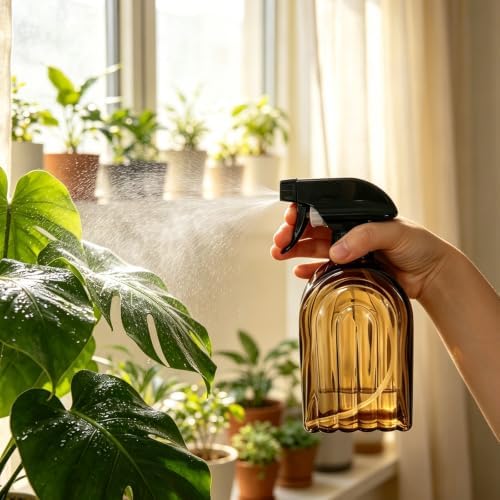 Amber Glass Plant Mister Spray Bottles, 13.5oz Adjustable Nozzle, 2 Pack - Image 2