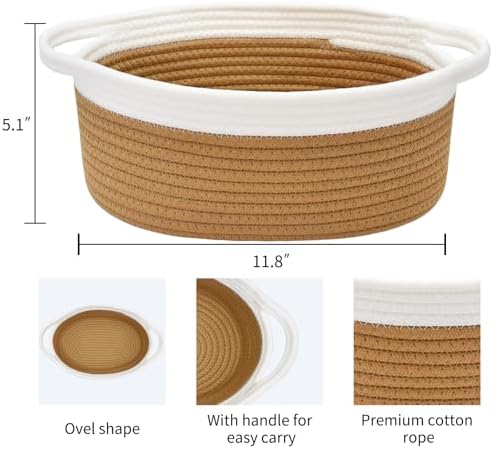 ABenkle Small Basket with Handles, Boho Decorative Rope Woven Dog Cat Toy Storage Bin Shelf Storage Organizer, Easter Christmas Gift Basket, 12"x8"x5", Brown - Image 2