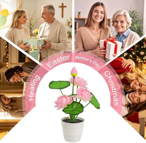 Artificial Pink Lotus Flower Lamp Flower Night Light for Home Yoga Studio Meditation Decor, Gifts for Women Mom Grandma Girlfriend on Birthday Christmas Valentines Mothers Day - Image 6