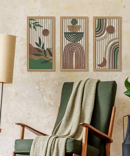 Putuo Decor Boho Wall Art Set of 3 Modern Minimalist Wooden Wall Decor Abstract Earth Tone Room Decorations Mid Century Artwork for Living Room Bedroom Office in Earthwood Canyon 16.5 x 8.6 Inch - Image 2