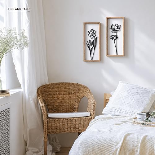 Tide and Tales 3D Black and White Floral Wall Art, Set of 2, Wall Art Set - Image 6