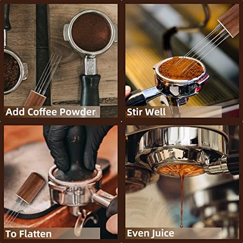 Zolunu Espresso Coffee Stirrer 5 Needles 0.4mm Espresso Distribution Tools, Natural Wood Handle and Stand - Image 4