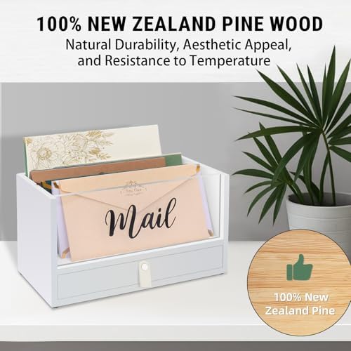 Two-Layer Solid Wooden Mail Storage Organizer Holder with Clear Acrylic Top and Bottom Drawer, Leather Handle, Keeping Mail, Bills, Letters, Cards and Office Supplies in One Place, Home Decor Gifts - Image 4