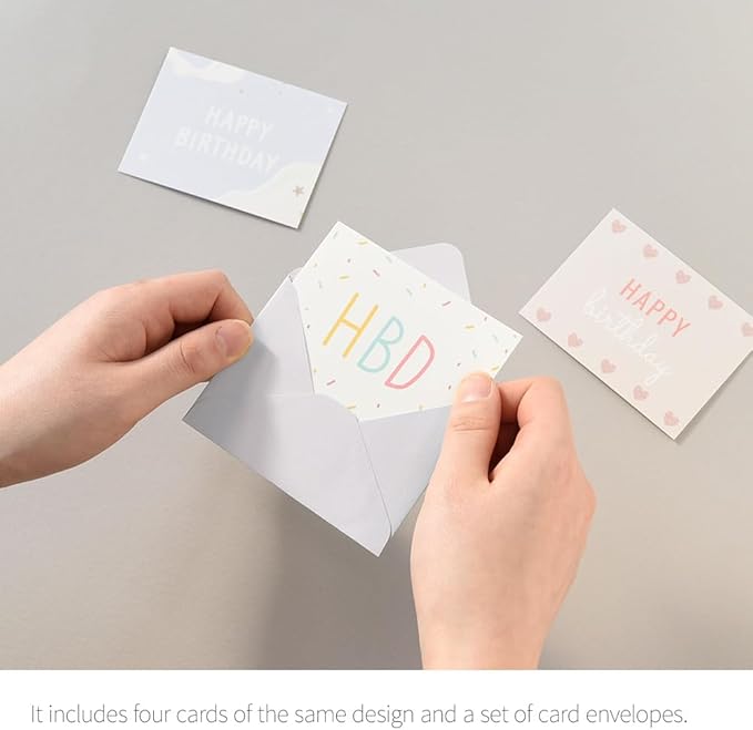 Monolike Day by Day Card, 107 Happy Birthday Sparkle - Mix 48 Mini Single cards, 24 envelopes Package