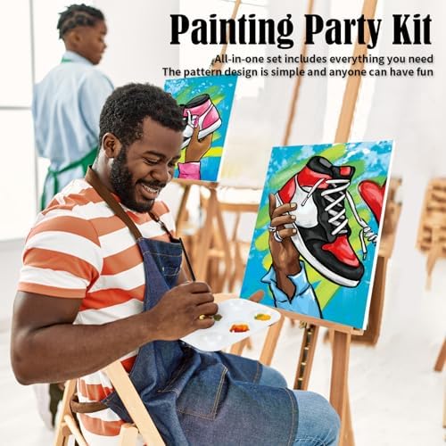 VOCHIC 2 Pack Couples Paint Party Kits Pre Drawn Canvas for Adults Paint and Sip Kit Date Night Games for Couples Painting Valentine's Day (12x16 Inches, Sneakers) - Image 3