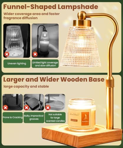 Height Adjustable Candle Warmer Lamp with Timer, 3 Dimmable Wax Melt Warmer, Birthday Gifts for Women Mom, House Warming Gifts New Home Decor, Candle Warmer for Jar Candles with 2 Bulbs, Gold-Clear - Image 4