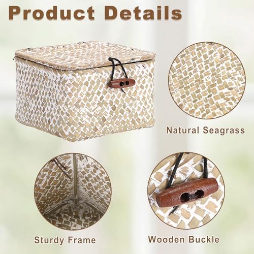 Hipiwe Handwoen Seagrass Basket with Lid Mini Woven Wicker Box,3.5"x3.5"x2" - Image 6