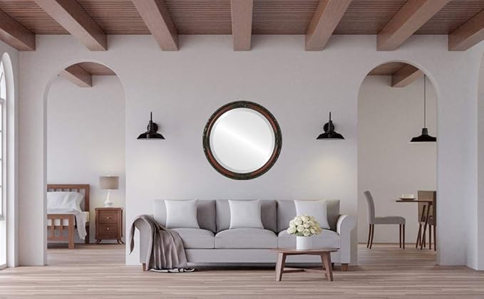 OVALCREST Round Beveled Wall Mirror for Home Decor - Jefferson Style - Rosewood - 20x20 Outside Dimensions
