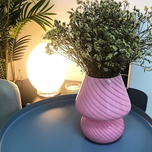BSOD Pink Mushroom Lamp,Glass Mushroom Bedside Table Lamps Translucent Murano Vintage Style Striped Small Nightstand Desklamp Swirl Light for Home Decor, Dining, Living, Bedroom, Gift (Stripe Pink) - Image 5
