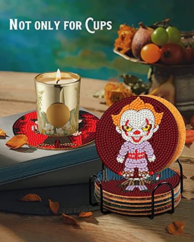 8Pcs Diamond Painting Coasters with Holder,DIY Halloween Life Coaster Diamond Art Kits for Adults Kids,Beginners Round Full Drill Diamond Art Craft Supplies - Image 2