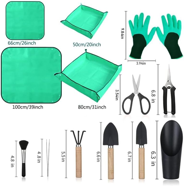 WNJ Plant Repotting Mat for Garden, 2 PCS Waterproof Potting Mats, Foldable Indoor Plant Mat, Portable Mini Garden Tool Set, 12 PCS Succulent Garden Tool Set,Square Garden Potting Tray,Gifts for Women - Image 2