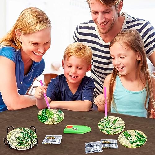 8 Pcs Diamond Painting Coasters | Leaves Diamond Art Coasters | Perfect Art Craft Gift for Leaves Lover, Dad, Mom, Grandparents, Brother, Sister - Image 6