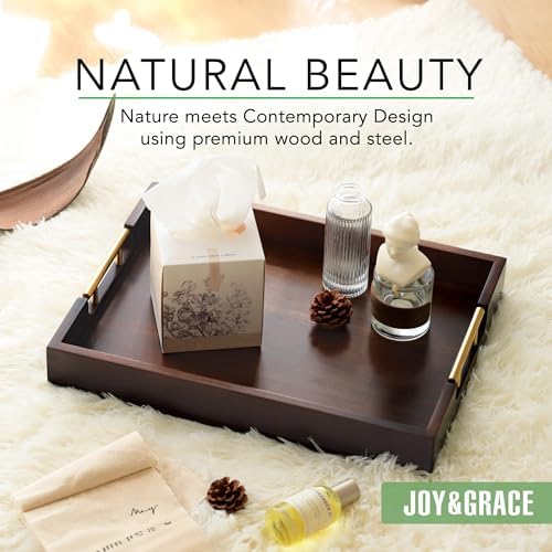 Joy&Grace Acacia Wood Ottoman Tray with Handles 16.7" x 12.8" - Image 3