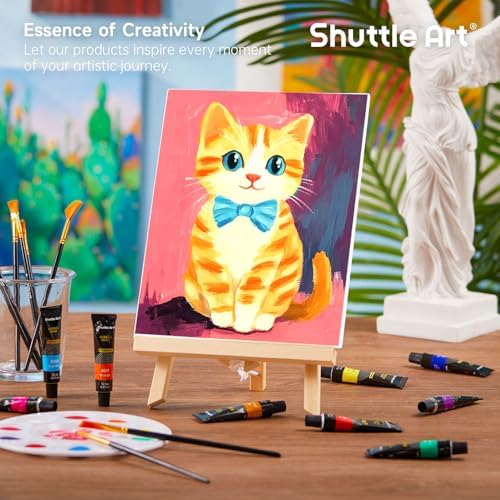 Shuttle Art 69 Pack Painting Kit for Adults and Couples, Sip and Paint for Date Night & Crafts, with 2 Packs 15-Color Acrylic Paint, 3 Wooden Easels, Canvas, Brushes & Palettes - Image 4
