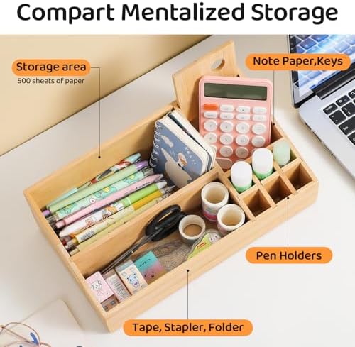 Bamboo Makeup Desk Organizer, Makeup Storage Organization Table Box, Suitable for Desk Organizer and Storage Dressing Table, Bathroom Desk, Counter - Image 2