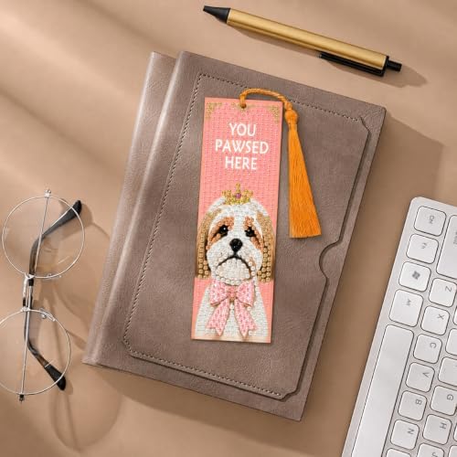 Puraikcmi 6 PCS 5D DIY Diamond Art Bookmarks Kit Diamond Paintings Bookmarks Kits with Tassels Acrylic, Rhinestone Crafts Gift Set for Book Lovers Beginners & Adults (Dogs) - Image 3