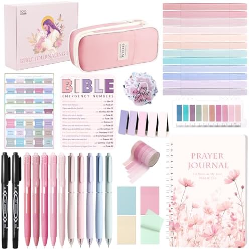 XKDOUS 50 Bible Study Supplies Journaling Kit with Journal and Case, Pink by XKDOUS