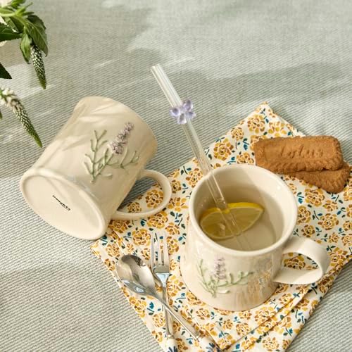 Artisanal Handcrafted Ceramic Mug with Sage Botanical Design - 10oz Off-White Stoneware Coffee Cup, Elegant Purple Sage Pattern, Dishwasher Safe, Comfort Grip Handle for Daily Use-2pack - Image 3