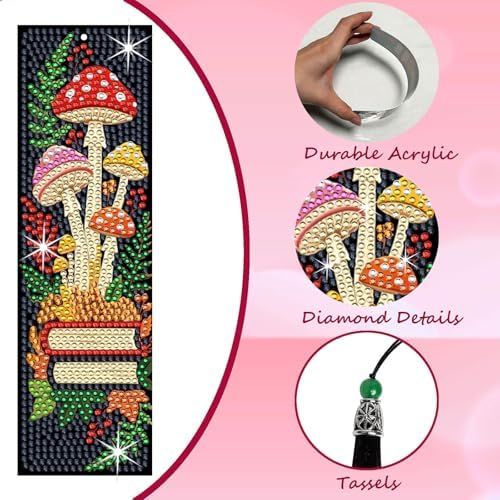 8PCS Diamond Painting Art Bookmarks,Cute Acrylic Bookmarks Crafts Kits Gifts with Tassels for Adult Women Book Lovers (Bookself2) - Image 3