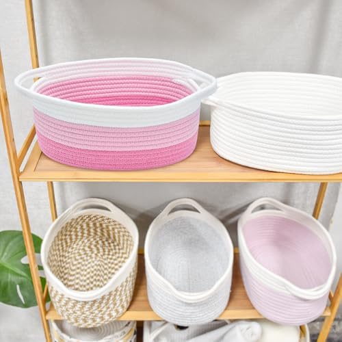 ABenkle Small Basket with Handles, Boho Decorative Rope Woven Dog Cat Toy Storage Bin Shelf Storage Organizer, Easter Christmas Gift Basket, 12"x8"x5" - Image 7