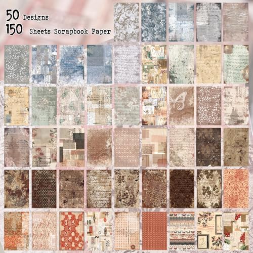 150 Sheets Vintage Scrapbook Paper, 3.7x5.5 Inch, 5 Assorted Set Antique Aged Decorative Background Paper for Junk Journals Supplies, Decoupage, Scrap Booking - Image 2