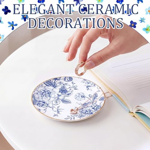 Mifoci Floral Ceramic Jewelry Tray Ring Holder Trinket Dish for Women Blue - Image 4