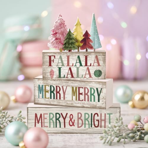 Moucuny 4 Pcs Christmas Table Decorations, Wooden Pastel Christmas Tree - Image 4