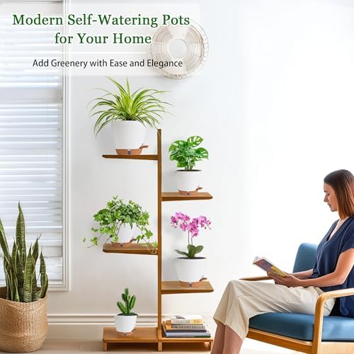 Self Watering Pots for Inoor Ourdoor Plants 8/7/6.5/6/5" Plastic Planters - Image 6