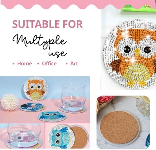 6 Pcs Owls Shaped Diamond Painting Kits, Diamond Painting Kits with Holder Owls, Diamond Art Coasters for Beginners Adults - Perfect Art Craft Supplies Gift!… (Owls 2) - Image 7