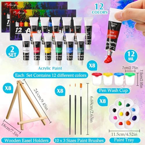 Cholemy 8 Set Paint and Sip Kit for Adults 8'' x 10'' Pre Drawn Canvas with Wooden Easels Acrylic Paint Brushes Wash Cup Palette Apron for Painting DIY Date Night Party Supplies(Landscape) - Image 4