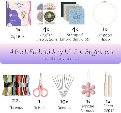 wtisan Embroidery Kit for Beginners, 4 Floral Patterns Cross Stitch Kits - Image 2