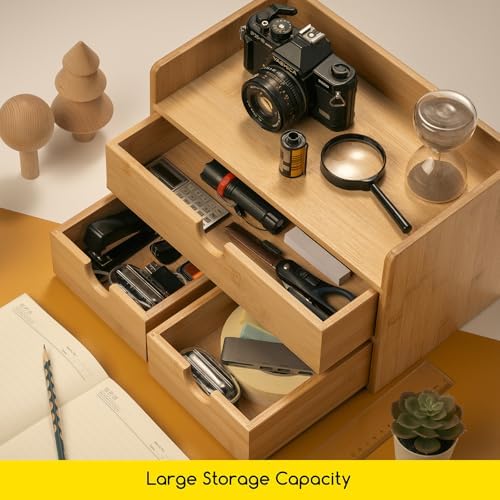 MEEDEN Bamboo Desk Organizer with Drawers: Storage Container with Shelf - Image 6