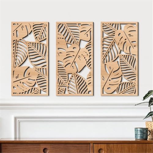 3 Pcs Tropical Leaf Wood Wall Art Decor, Boho Wall Sculptures for Home (A) - Image 4