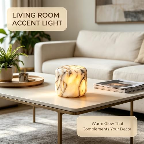 Natural Marble Lamp Cordless Touch Control Night Light 3-Way Dimmable Pat Light LED Ambient Glow Lamp Type-C Rechargeable Portable Stone Bedside Desk Lamp Zen Home Decor (Gold Calacatta) - Image 2