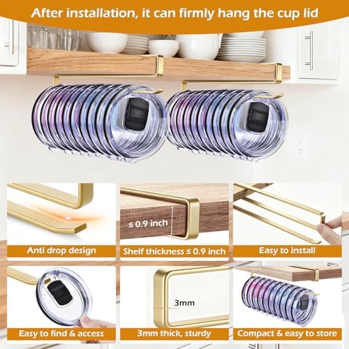 Tumbler Lid Organizer, Under Cabinet Cup Lid Holder, Golden - Image 6
