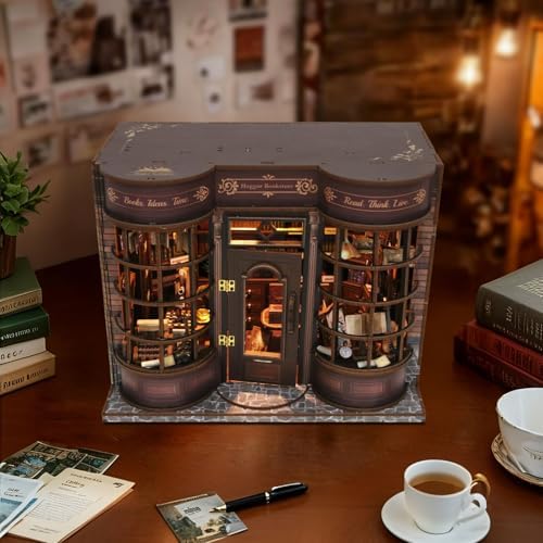 DIY Miniature House Kit, Book Nook Kit with LED Light, 3D Wooden Puzzle Bookshelf Decor Building Kit, Birthday Gifts for Family & Friends - Image 2