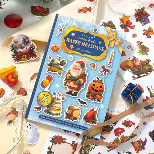 Holiday Sticker Book, Cartoon Stickers Book with Art Coated Paper Creative Activity Stickers for Adults, DIY Scrapbooking Phone Cases Laptops Party Gifts (Holidays) by Unknown