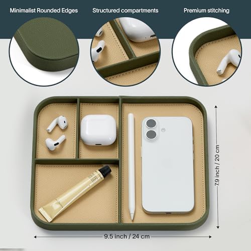 Nordik Leather Valet Tray - Medium EDC Tray - Moss Green 9.5 x 7.9 in - Image 5