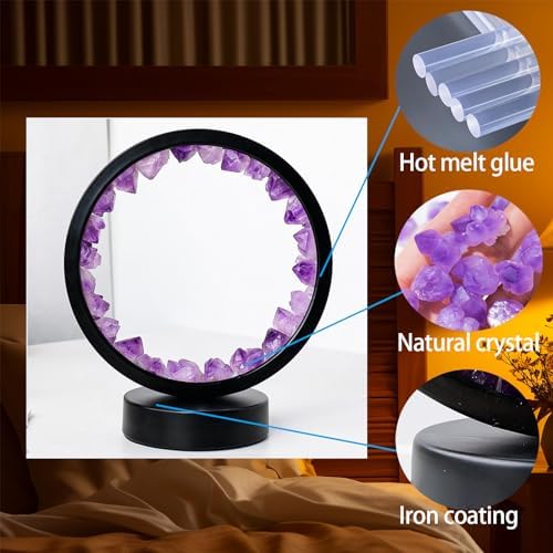 Runyansghi Amethyst Tooth Night Lamp 8.6" Natural Healing Crystal Bedside Lamp USB Port 3 Colours Dimming Mode Bedroom Lamp Suitable Night Light Ideal Gift - Image 3